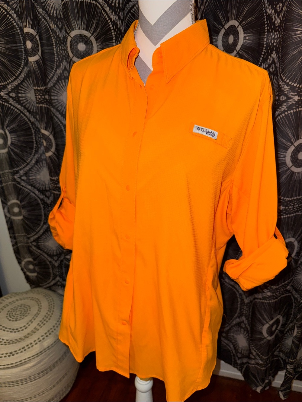 Columbia Women’s Bright Orange Long-Sleeve Button-Down PFG Shirt Size XL